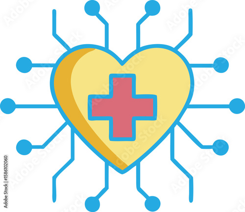 Medical Technology Icon with Heart and Circuit Lines Representing Digital Healthcare