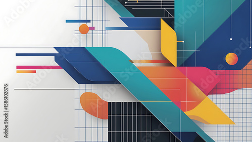 Abstract Illustration Blending Organic Flora and Geometric Grids