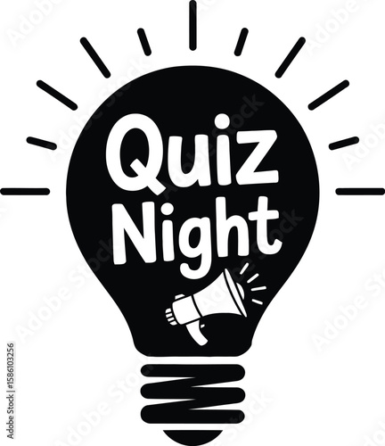 Quiz night lightbulb logo vector for trivia game show event.
