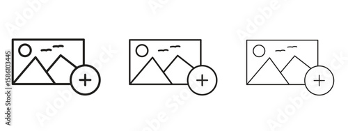 Add photos icon. Premium quality symbol. Vector sign for mobile apps