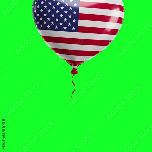 4K American Flag Heart Balloon Animation on Green Screen - USA Patriotism, Love and Freedom Celebration