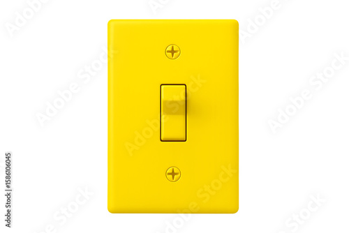 Bright yellow light switch with a glowing effect isolated on transparent background