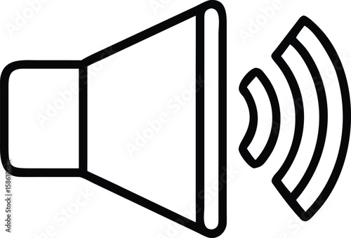 Sound symbol with curved lines emanating, loud speaker icon for multimedia applications