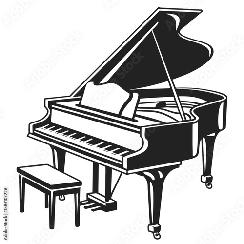grand piano with music notes