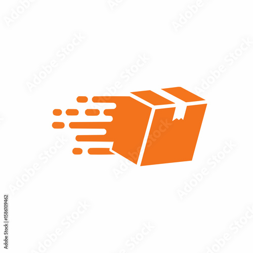Fast delivery service, orange package in motion, swift shipment, rapid transit.