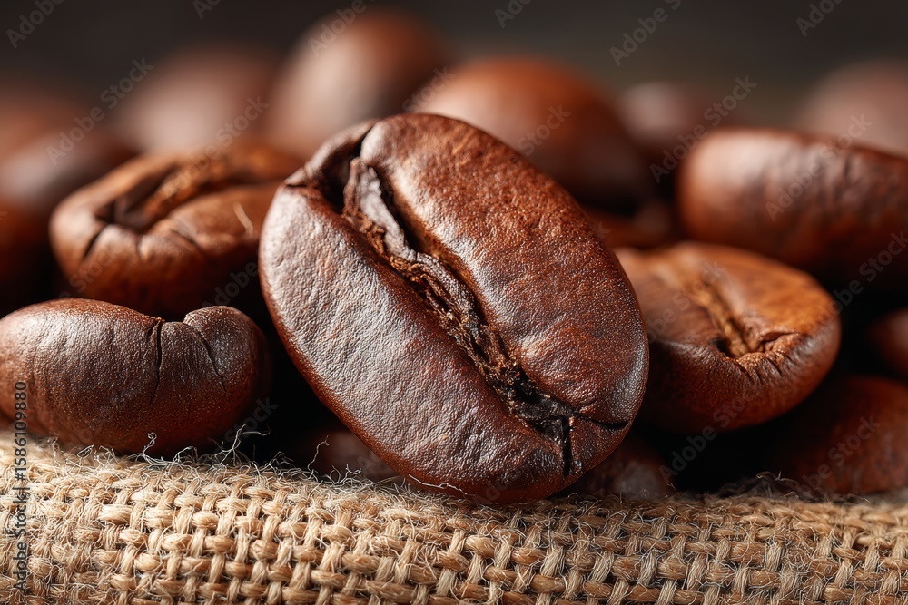 Fototapeta premium Roasted coffee beans with visible textures and natural cracks