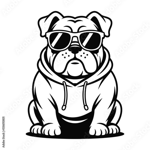 Bulldog wearing sunglasses and hoodie cool urban dog illustration vector for coloring page