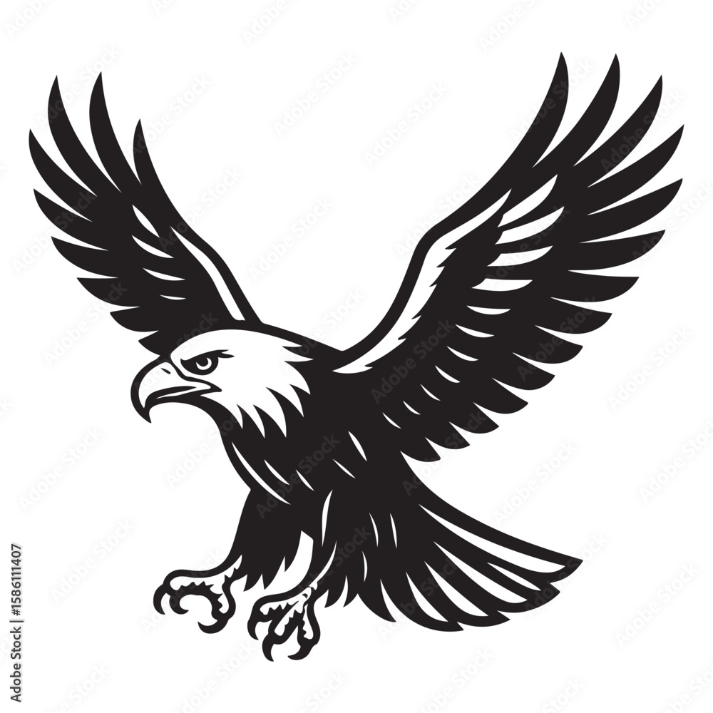 Obraz premium Sharp-eyed bald eagle outlined with bold curved lines