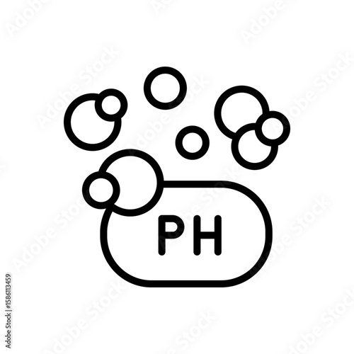 Soap for Hands and Body. Hands Disinfection. Skin pH and moisturizing, natural cosmetics. Optimal level of acidity and alkalinity. Hygiene Skin, Wash, Cleansing Concept. Isolated Outline Vector Icon.