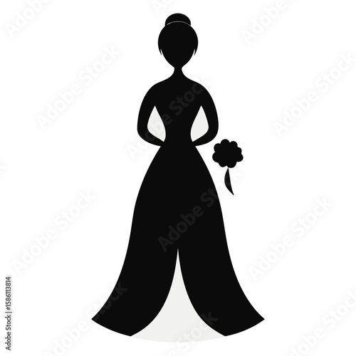 Silhouette bride holding bouquet wedding dress