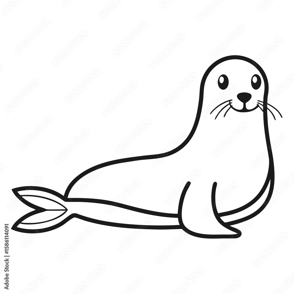 Obraz premium Minimalist line drawing of a happy seal marine mammal