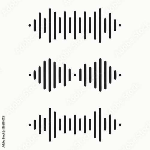 Three black sound wave icons audio music