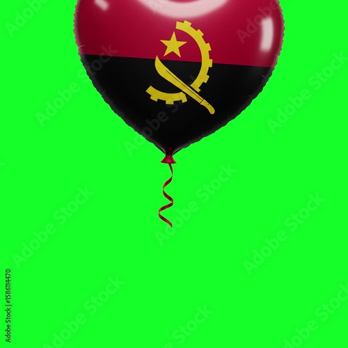 Angola Flag Heart Balloon 4K Animation Green Screen
