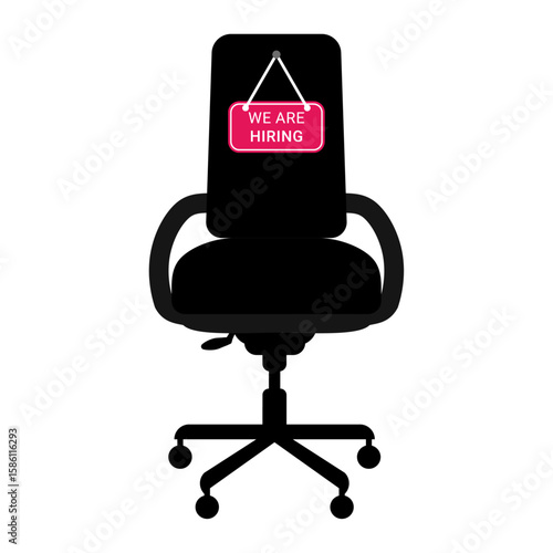 Set of Office Chairs with Vacant and We Are Hiring Signs for Job Vacancy and Recruitment Concepts