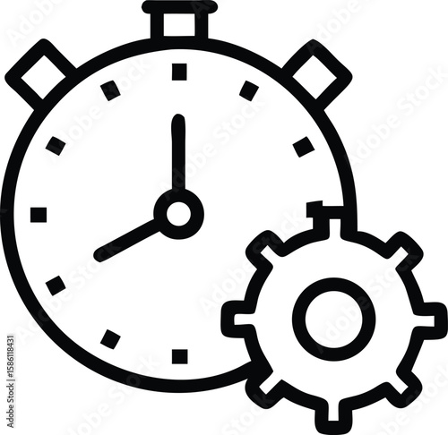 Stopwatch with gear outline icon representing settings, parameters, optimization, and time management concept