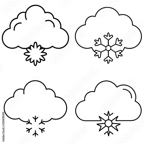 Snow Cloud Icon Coloring Page – Winter Weather Outline for Kids and Seasonal Fun