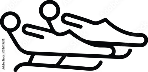 Stylized black and white bobsleigh icon, winter sport line drawing style element