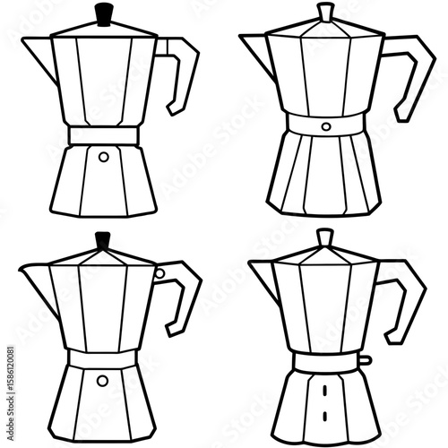  Freehand Textured Cartoon Espresso Stovetop Maker Outline Vector - Coffee Coloring Page Icon