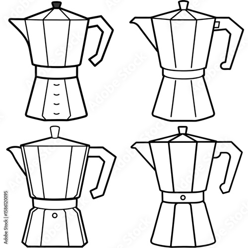  Freehand Textured Cartoon Espresso Stovetop Maker Outline Vector - Coffee Coloring Page Icon