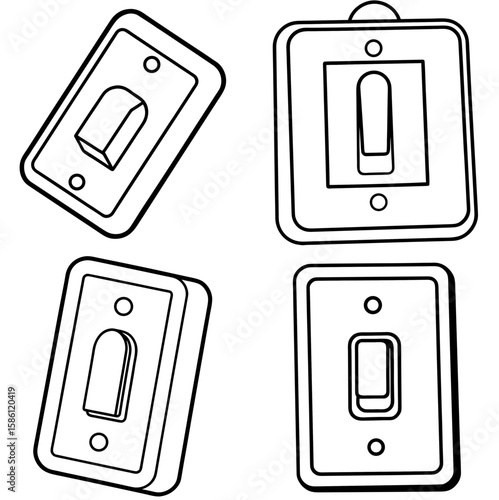 Light Switch Outline Vector - Black and White Coloring Page Icon