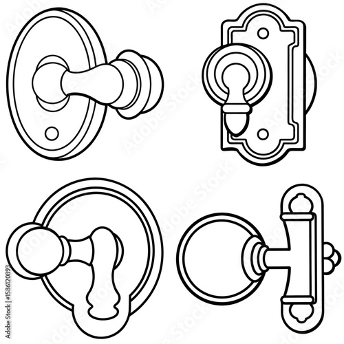  Old Door Knob Outline Vector - Vintage Hardware Coloring Page Icon