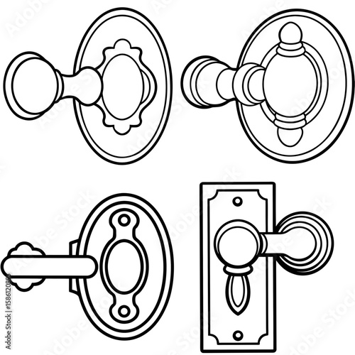  Old Door Knob Outline Vector - Vintage Hardware Coloring Page Icon