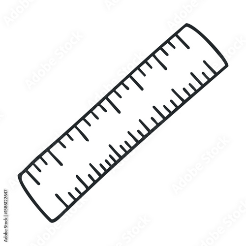 Simple black and white ruler icon with metric and imperial measurements. Hand draw vector illustration