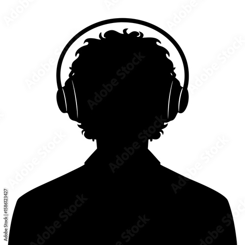 Person wearing headphones silhouette back listening