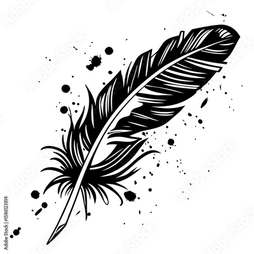A vector illustration of a feather with ink, symbolizing the art of old-world writing and nature's delicate design