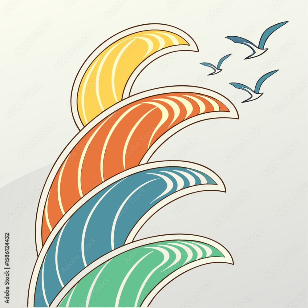 Fototapeta premium Abstract vector illustrations featuring a peacock, bird, and floral background, perfect for nature-inspired logos, patterns, and art designs with tribal or aquatic elements