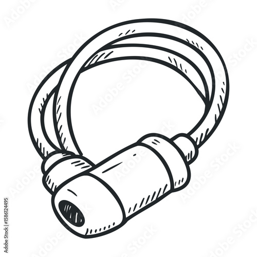 Monochrome bicycle lock sketch: coiled cable security design with key mechanism. Hand drawn vector illustration