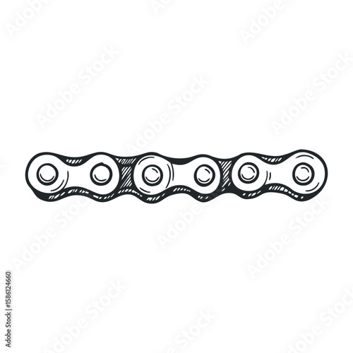 Bicycle chain link sketch in black and white on a white background. Hand drawn vector illustration
