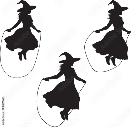 Three witches jumping rope silhouette