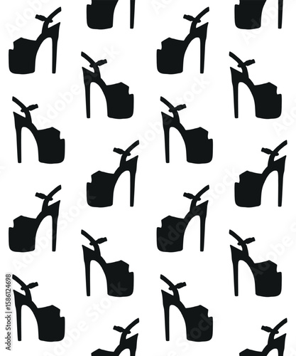 Vector seamless pattern of hand drawn sketch doodle pole dance heel shoe silhouette isolated on white background