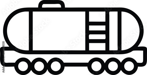 Tanker truck outline icon, fuel transportation with tank trailer in simple black line art