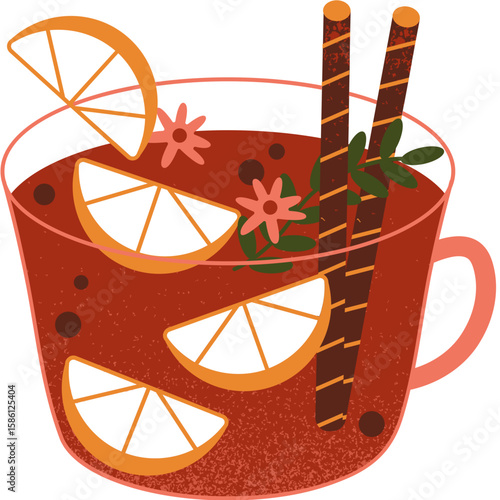Festive Holiday Punch Illustration with Citrus Slices and Cinnamon Sticks for Seasonal Celebrations