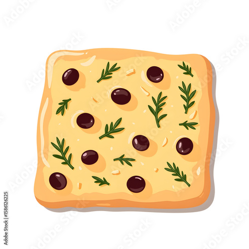 Olive and herb focaccia bread with black olives and rosemary  