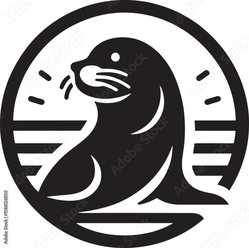 sea lion logo icon vector illustration design template black on white background.