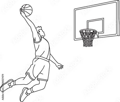 Basketball Player Dunking Ball Towards Hoop Vector Illustration