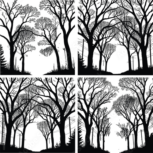 tree silhouette, forest tree silhouette, tree vector design, tree clipart, black tree silhouette, nature tree silhouette