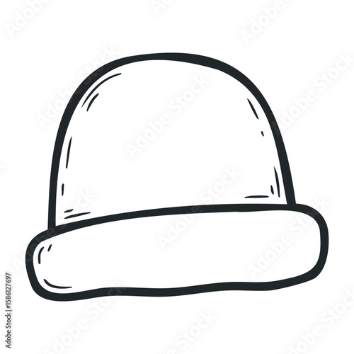 Simple black and white outline of a classic bowler hat. Hand drawn vector illustration