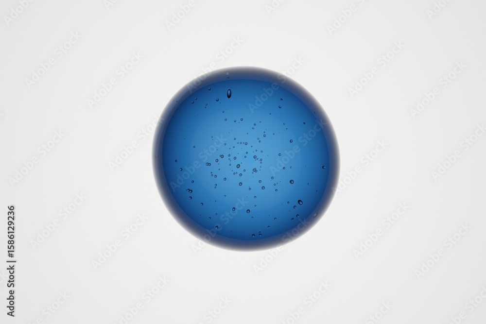 Obraz premium Deep blue translucent sphere with visible internal bubbles, isolated on plain background, abstract 3D molecule for science, medical, technology or underwater concept visual illustration
