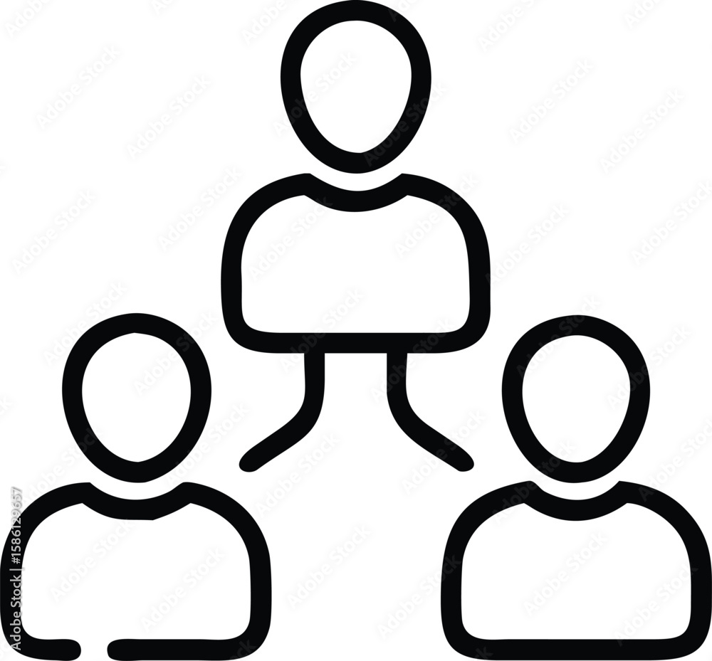 Fototapeta premium Teamwork outline icon illustrating organization chart with leader and subordinates in black vector