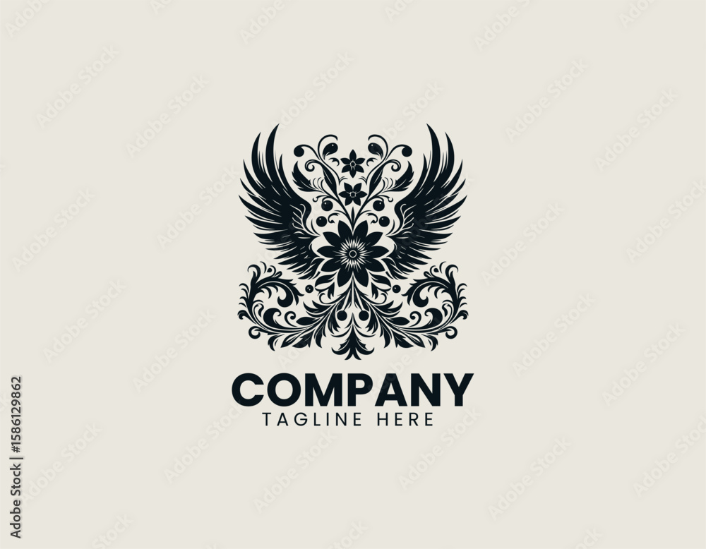 Obraz premium Elegant Winged Flower Blossom Freedom Nature Beauty Vector Logo Design