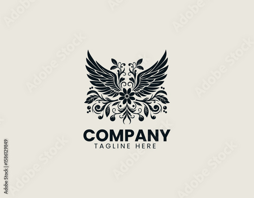 Elegant Winged Flower Blossom Freedom Nature Beauty Vector Logo Design
