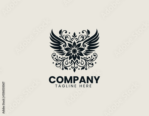 Elegant Winged Flower Blossom Freedom Nature Beauty Vector Logo Design