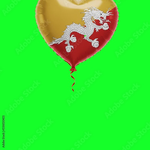 Bhutan Flag Heart Balloon 4K Animation Green Screen