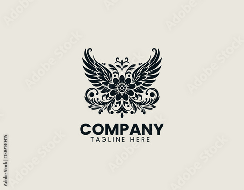 Elegant Winged Flower Blossom Freedom Nature Beauty Vector Logo Design