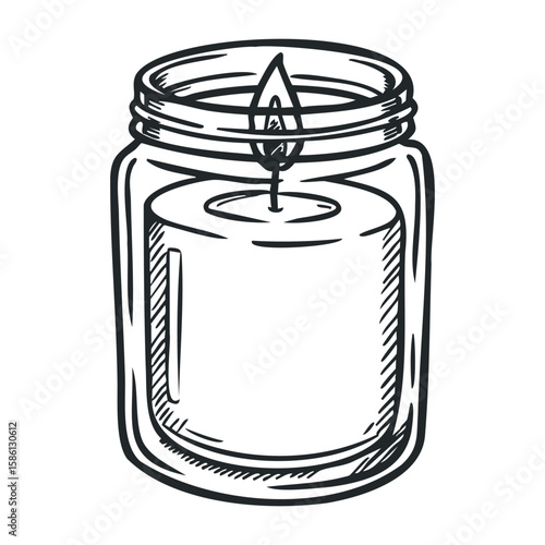 Simple black and white jar candle drawing with minimalist design. Hand drawn vector illustration