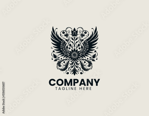 Elegant Winged Flower Blossom Freedom Nature Beauty Vector Logo Design